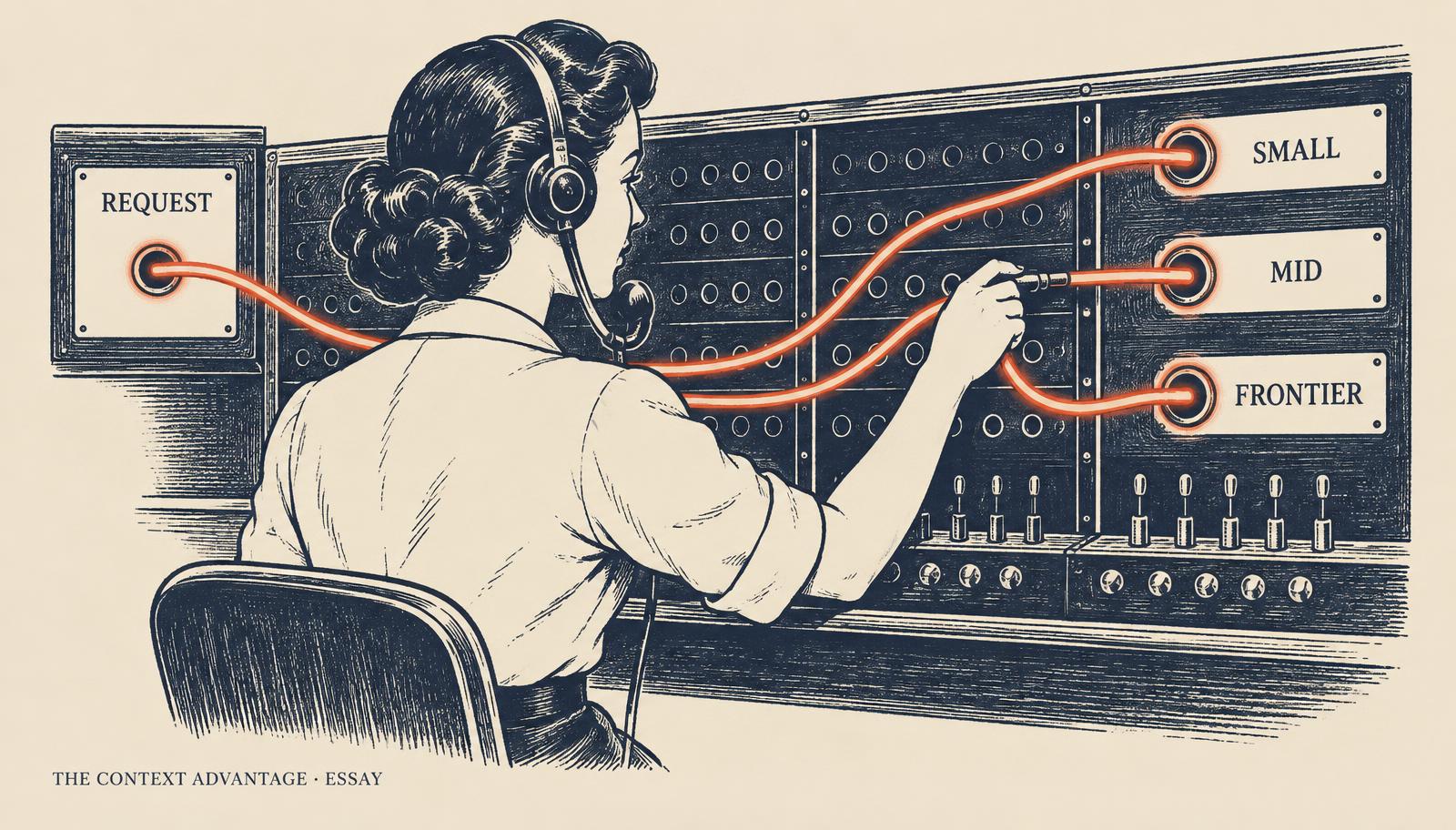 Editorial illustration for the essay The Model Router: Stop Hardcoding Intelligence
